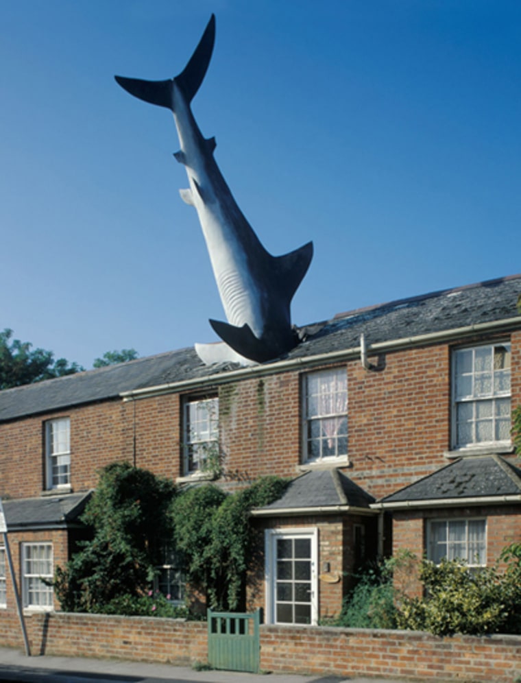 modern art sculpture of Shark in  House , Oxford , England. Image shot 2005. Exact date unknown.